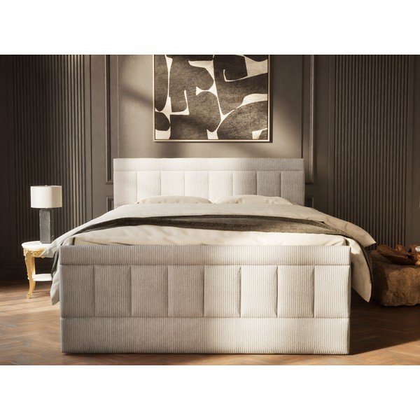 Pat boxspring gri cu spațiu de depozitare 160x200 cm Caya – Maison de Rêve-image-4