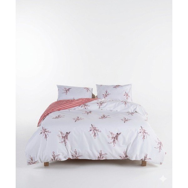 Lenjerie de pat albă-roz din bumbac ranforcé pentru pat de o persoană 140x200 cm Breeze Floral – Mila Home Luxury