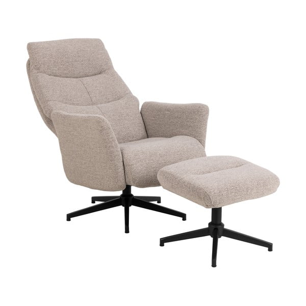 Fotoliu bej de relaxare cu tapițerie din țesătură bouclé London – Actona-image-3