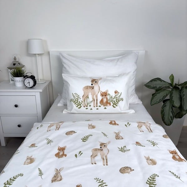 Lenjerie de pat pentru copii albă-maro din bumbac pentru pătuț 100x135 cm Forest Animals – Jerry Fabrics-image-2