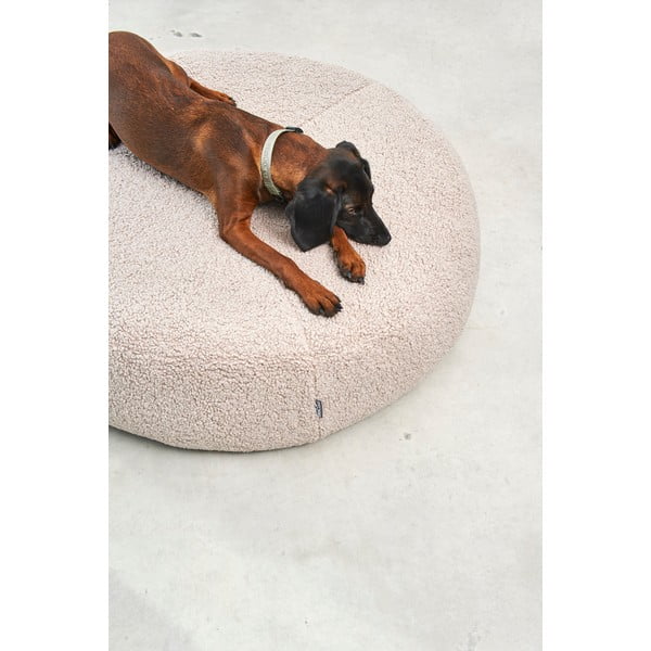 Pat  bej pentru câini din material bouclé ø 90 cm Senso Pouffe Greige M/L – MiaCara-image-1