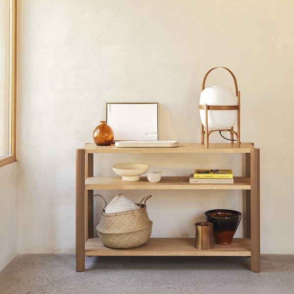 Etajeră cărămizie/în culoare naturală deschisă cu aspect de lemn de stejar 126x84x43 cm Bona – Teulat-image-1