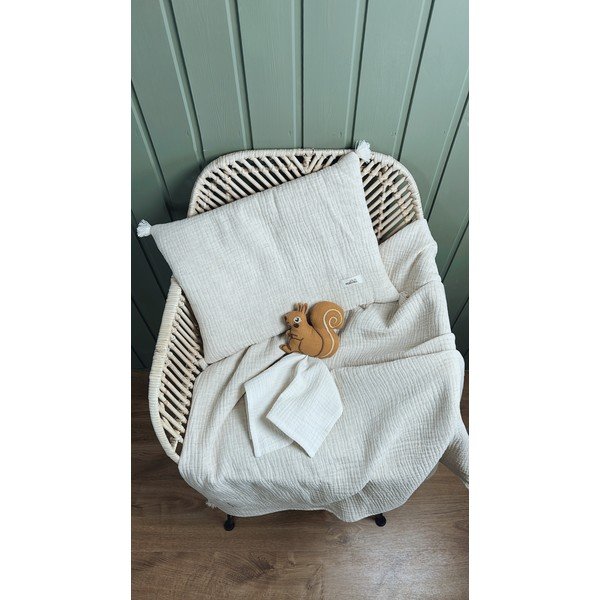 Set de pătură și pernă pentru copii crem din muselină 100x130 cm Muslin Linen – Malomi Kids-image-3