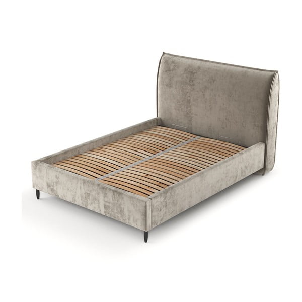 Pat matrimonial bej tapițat cu spațiu de depozitare cu somieră 180x200 cm Shell – Maison de Rêve-image-3