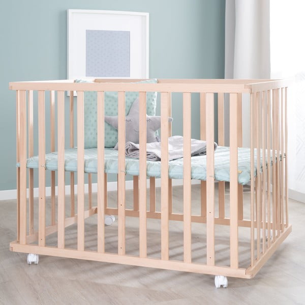 Țarc pentru copii în culoare naturală cu înălțime reglabilă/cu roți 75x100 cm Style – Roba-image-3