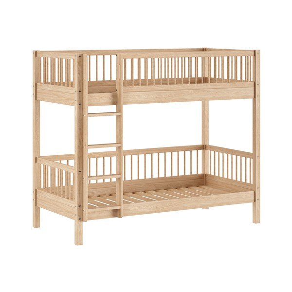 Pat pentru copii  în culoare naturală supraetajat din lemn de fag cu somieră 90x200 cm Forrest – Vipack-image-2