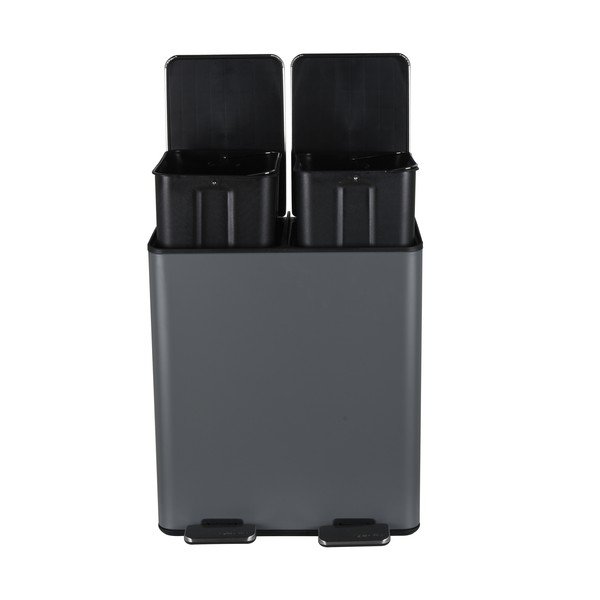 Coș de gunoi gri închis pentru reciclare/cu pedală 2x20 l din oțel   Aliya – Spirella-image-1
