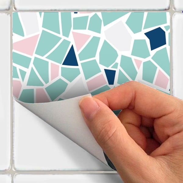 Set 24 autocolante de perete Ambiance Cement Tile Stickers Terrazzo Aqua, 10 x 10 cm-image-1