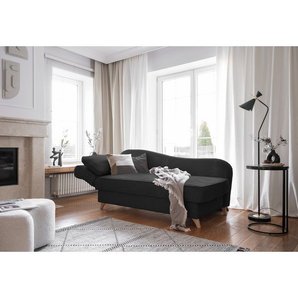 Șezlong gri antracit cu tapițerie din catifea reiată  (cu colț pe partea stângă) Chic Charlotte – Miuform-image-2