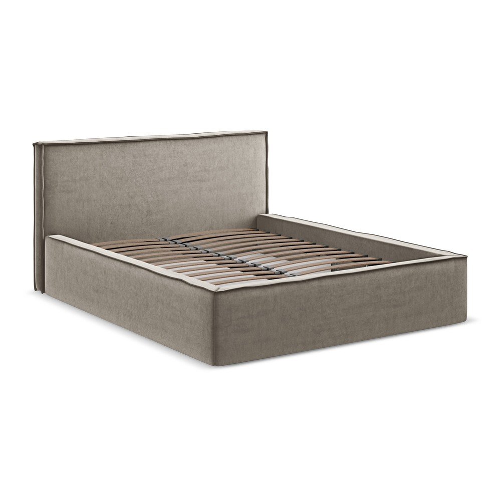 Pat matrimonial taupe tapiÈu009Bat cu spaÈu009Biu de depozitare cu somierÄ180x200 cm Anani âu0080Makamii