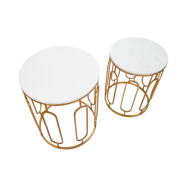 Măsuțe auxiliare 2 buc. rotunde cu blat cu aspect de marmură ø 46 cm Tory – Mauro Ferretti-image-3