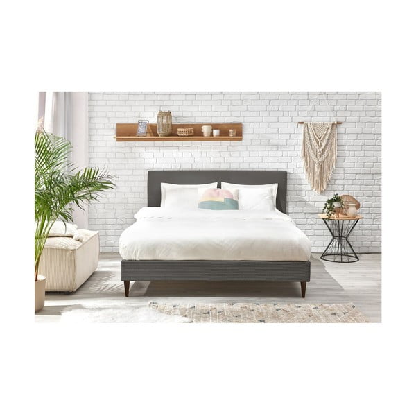 Pat matrimonial 180x200 cm gri antracit tapițat cu somieră Anja – Bobochic Paris-image-4