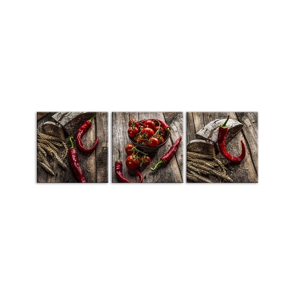 Set 3 tablouri din sticlă Styler Red Peppers