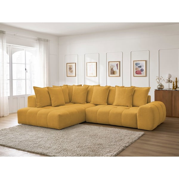 Colțar galben muștar extensibil/cu spațiu de depozitare cu tapițerie din chenille (cu colț pe partea stângă/în formă de ”L”) Everest – Bobochic Paris-image-1