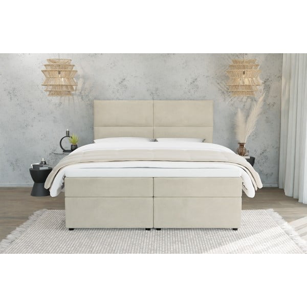 Pat boxspring bej cu spațiu de depozitare 200x200 cm Rico – Ropez-image-2