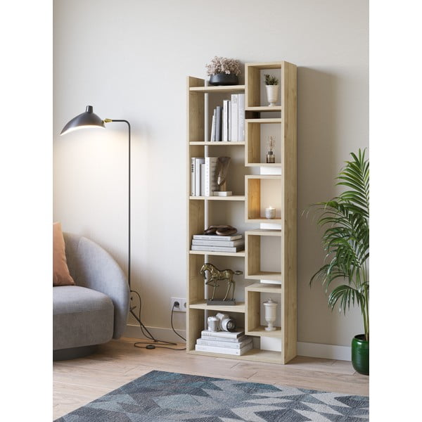 Bibliotecă albă/în culoare naturală cu aspect de lemn de stejar 60x168,5 cm Eladi – Marckeric-image-1