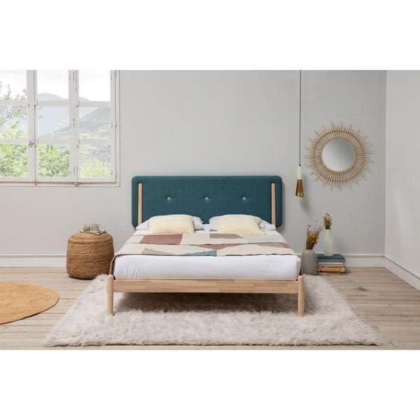 Pat din lemn cu tăblie albastră Marckeric Annie, 160 x 200 cm-image-1