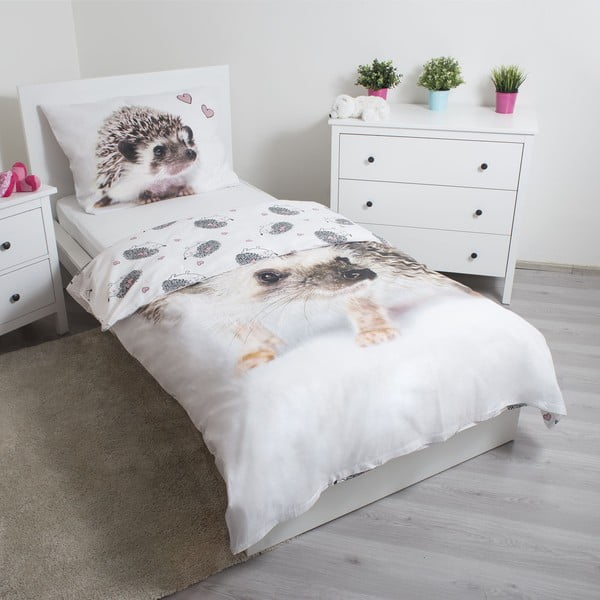 Lenjerie de pat pentru copii albă-maro din bumbac pentru pat de o persoană 140x200 cm Hedgehog – Jerry Fabrics-image-2