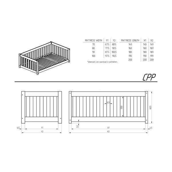 Pat pentru copii  în culoare naturală cu extensie suplimentară cu spațiu de depozitare cu somieră 90x190 cm CPP – Adeko-image-2