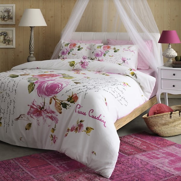 Lenjerie de pat cu cearșaf Pierre Cardin Pink Roses, 200 x 220 cm