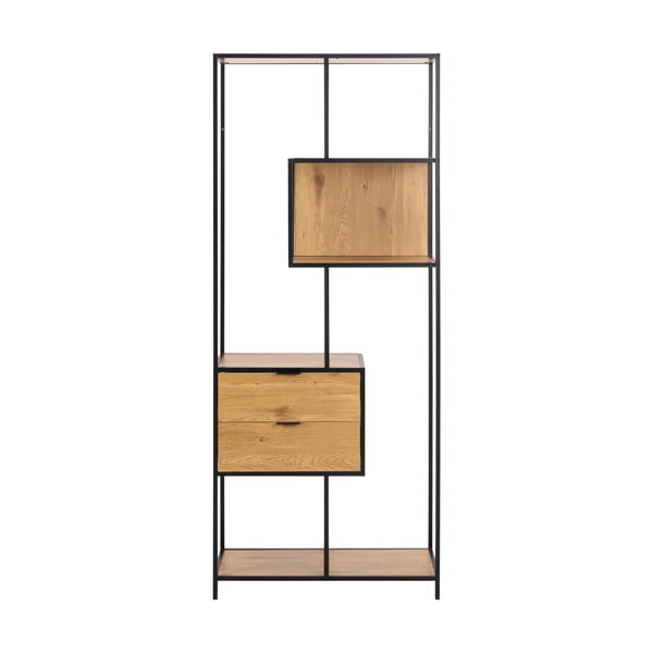 Bibliotecă neagră/în culoare naturală cu aspect de lemn de stejar 77x185x35 cm Seaford – Actona