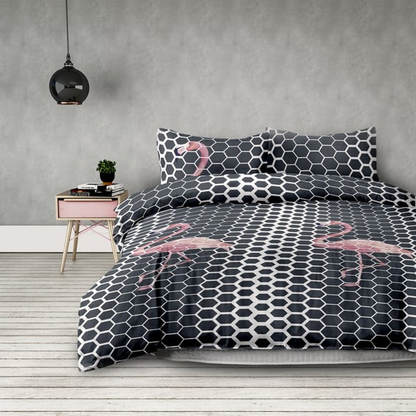 Lenjerie de pat din microfibră AmeliaHome Flamingo Dark, 135 x 200 cm + 50 x 75 cm