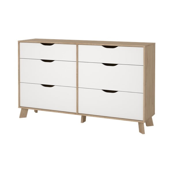 Comodă albă-în culoare naturală cu aspect de lemn de stejar 156x92x40 cm Ikast – Tvilum-image-4