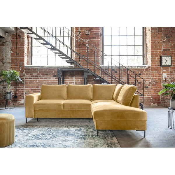 Colțar galben extensibil cu tapițerie din catifea (cu colț pe partea dreaptă) Lofty Lilly – Miuform-image-1