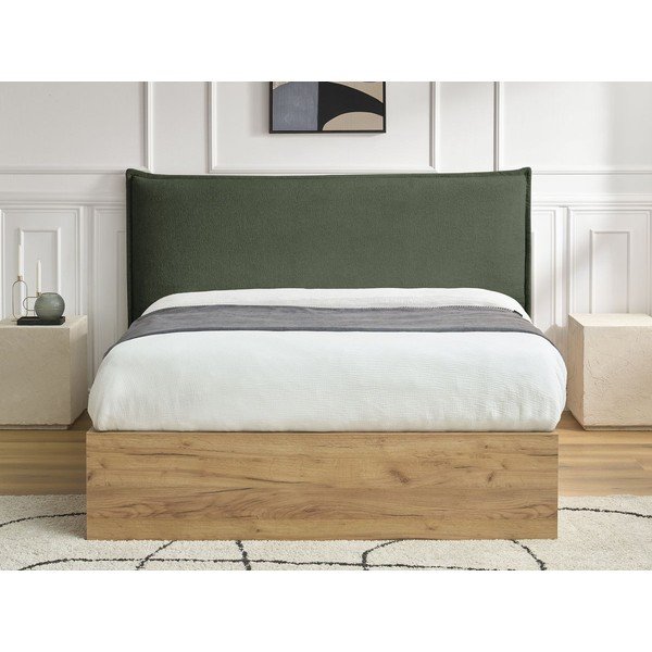 Pat matrimonial verde tapițat/din  placă aglomerată de lemn tapițat cu spațiu de depozitare cu somieră 180x200 cm Charlie – Bobochic Paris-image-4