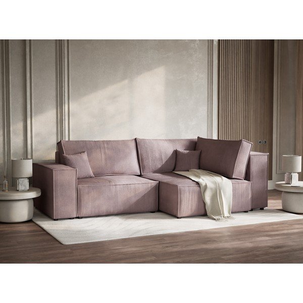 Colțar mov extensibil/cu spațiu de depozitare cu tapițerie din catifea reiată  (cu colț pe partea dreaptă/în formă de ”L”) Tonga – Maison de Rêve-image-4