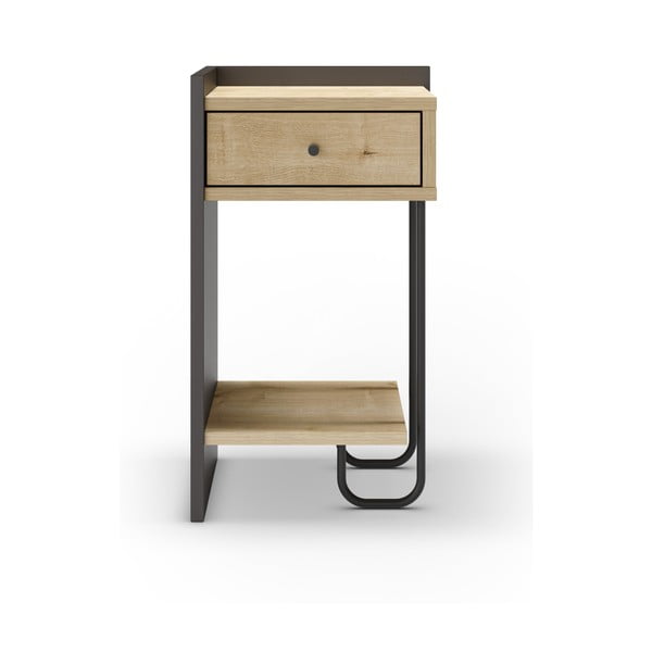 Noptieră neagră/în culoare naturală cu rafturi cu aspect de lemn de stejar Mercure – Marckeric