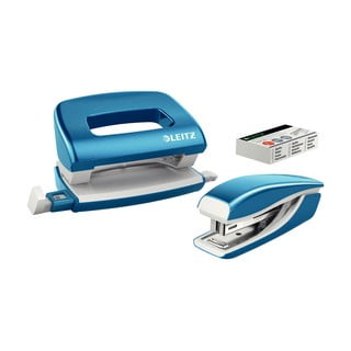 Set mini-capsator și perforator Leitz, alb-albastru