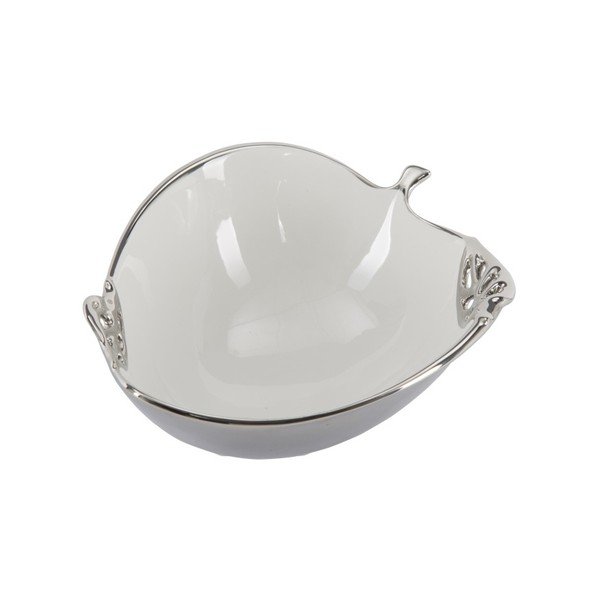 Bol decorativ din ceramică Mauro Ferretti Apple, alb-argintiu-image-1