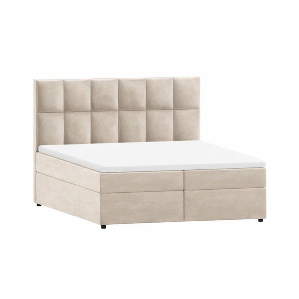 Pat boxspring bej cu spațiu de depozitare 200x200 cm Flip – Ropez