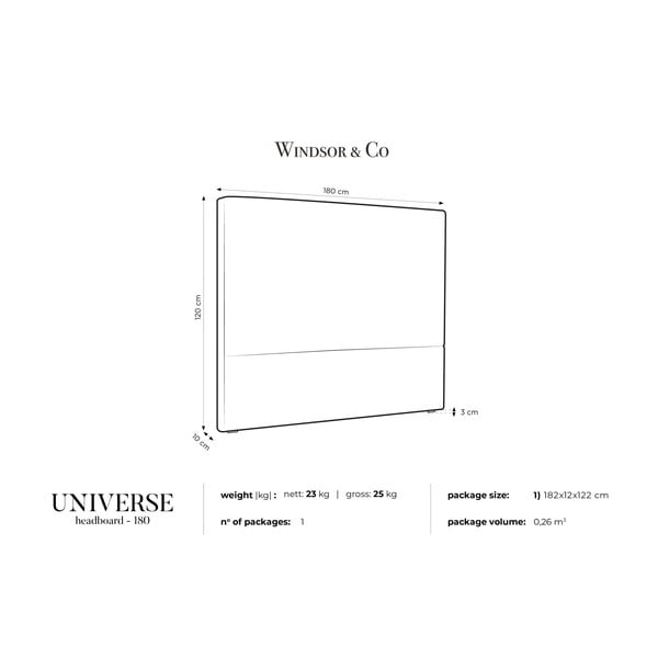 Tăblie de pat Windsor & Co Sofas UNIVERSE, 180 x 120 cm, negru-image-3