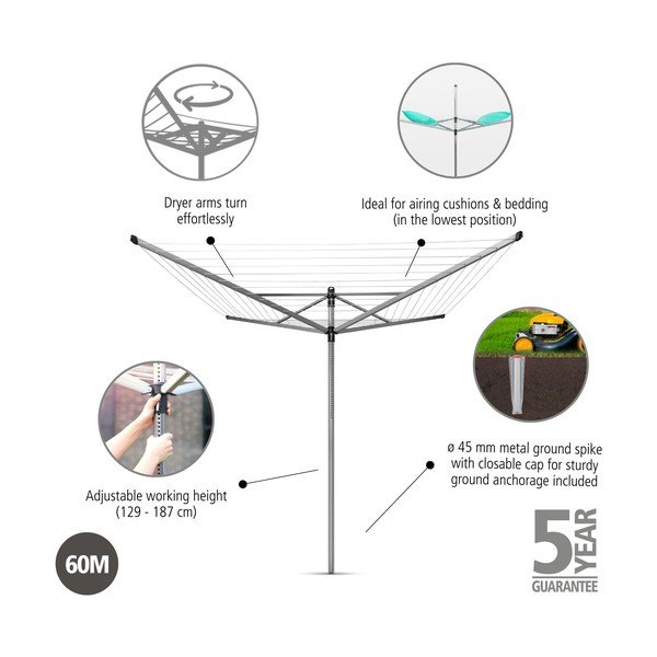 Uscător de rufe argintiu pentru grădină 60 m Lift-O-Matic – Brabantia-image-3