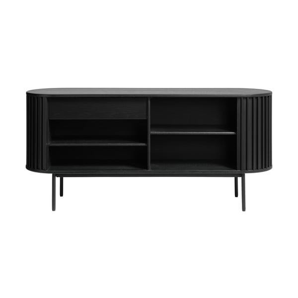 Comodă neagră joasă cu aspect de lemn de stejar cu ușă glisantă 73x160 cm Siena – Unique Furniture-image-4