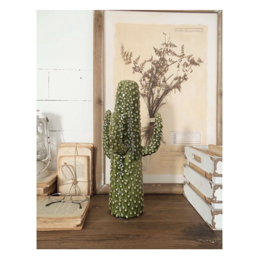 Statuetă din ceramică Orchidea Milano Cactus Summer In Italy, înălțime 41 cm, verde