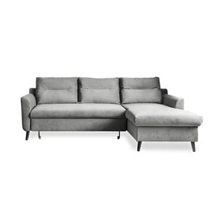 Colțar extensibil din catifea cu șezlong pe partea dreaptă Miuform Stylish Stan, gri deschis