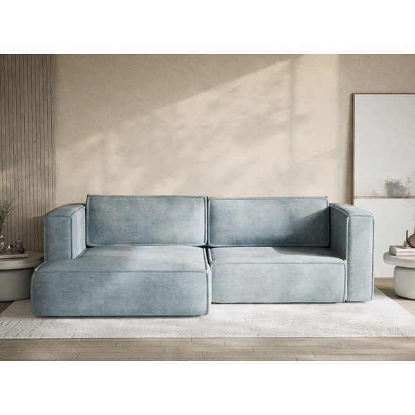 Colțar albastru deschis extensibil/cu spațiu de depozitare cu tapițerie din chenille (cu colț pe partea stângă/cu șezlong) Velto – Maison de Rêve-image-1