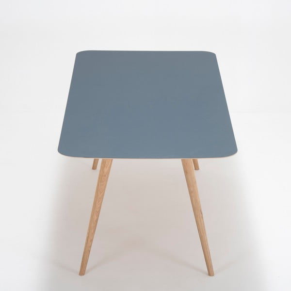 Masă din lemn masiv de stejar cu blat albastru Gazzda Linn, 200 x 90 cm-image-2