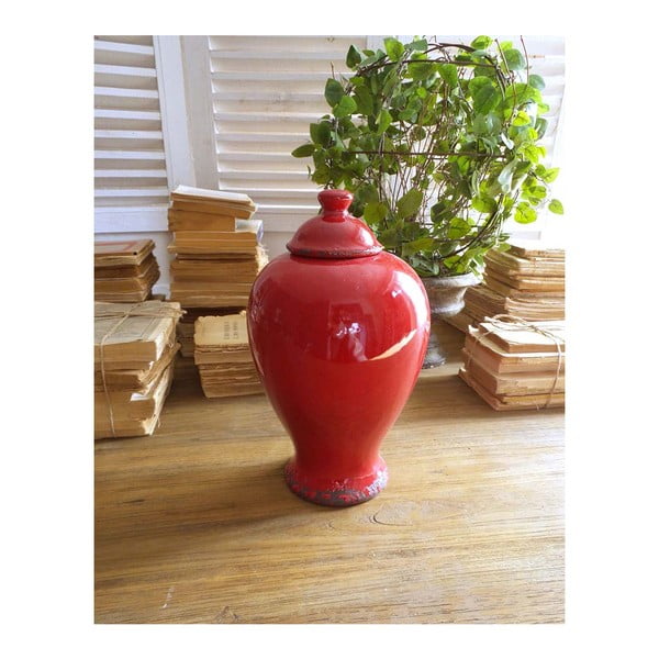 Recipient din ceramică cu capac Orchidea Milano, 30 cm, roșu