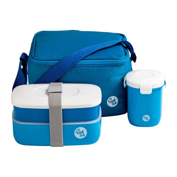 Set husă frigorifică, cutie pentru gustări, pahar Premier Housewares Grub Tub, 21 x 13 cm, albastru