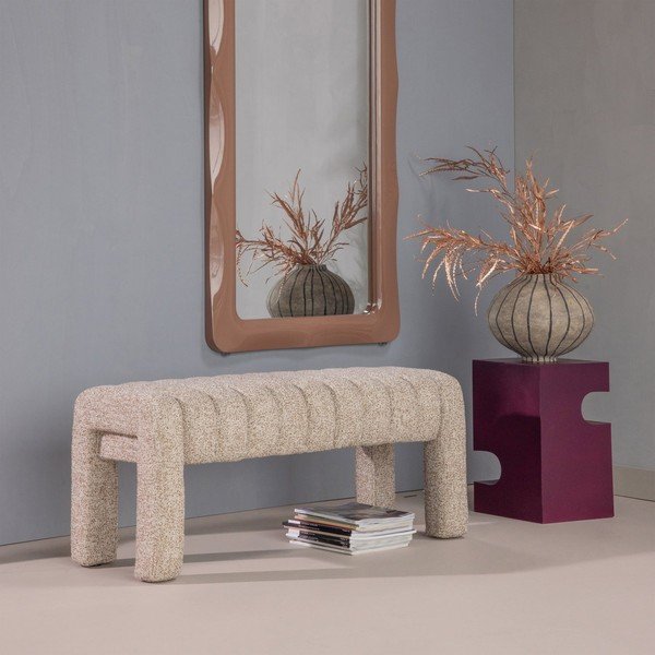 Bancă maro deschis capitonată cu tapițerie din țesătură bouclé Frex – WOOOD-image-1