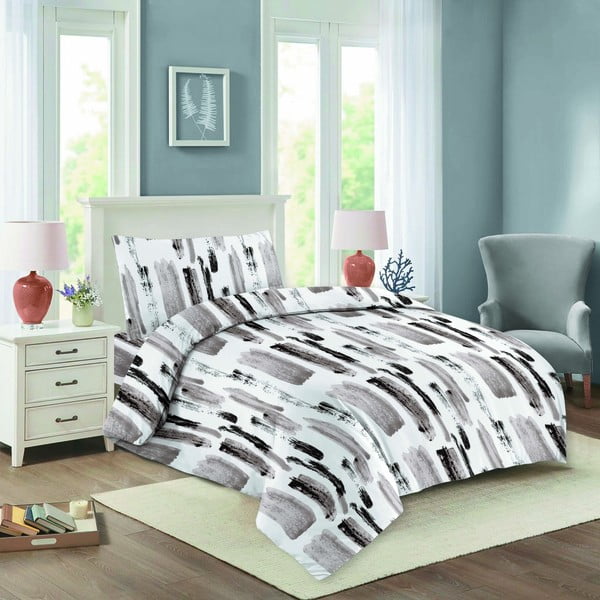 Lenjerie de pat alb-gri din bumbac pentru pat de o persoană 140x200 cm Nela – Cotton House