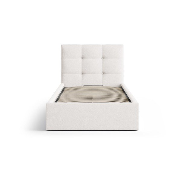 Pat crem tapițat cu spațiu de depozitare cu somieră 90x200 cm Phaedra – Micadoni -image-3