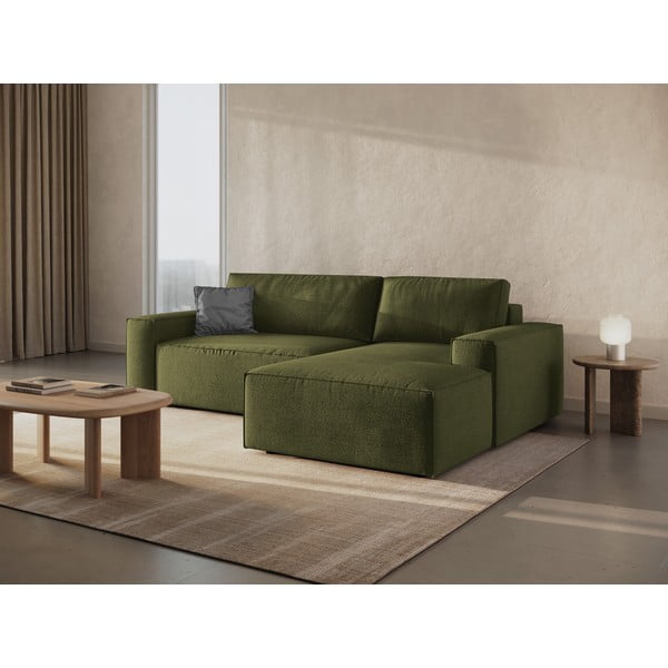 Colțar verde închis extensibil cu tapițerie din țesătură bouclé (cu colț pe partea dreaptă) Jodie – Micadoni Home-image-1