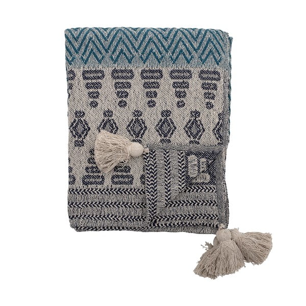 Pled Bloomingville Ornaments, 160 x 130 cm, gri-albastru-image-3