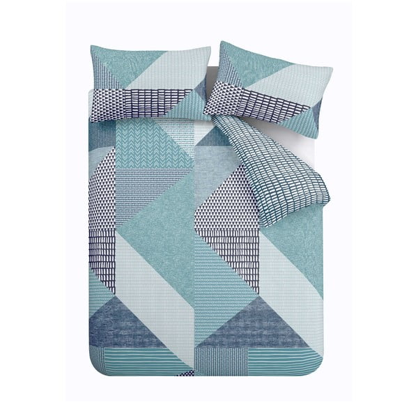 Lenjerie de pat albastru-verde pentru pat de o persoană 135x200 cm Larsson Geo – Catherine Lansfield