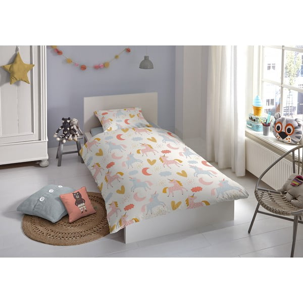 Lenjerie de pat din bumbac pentru copii Good Morning Unicorn, 100 x 135 cm-image-1